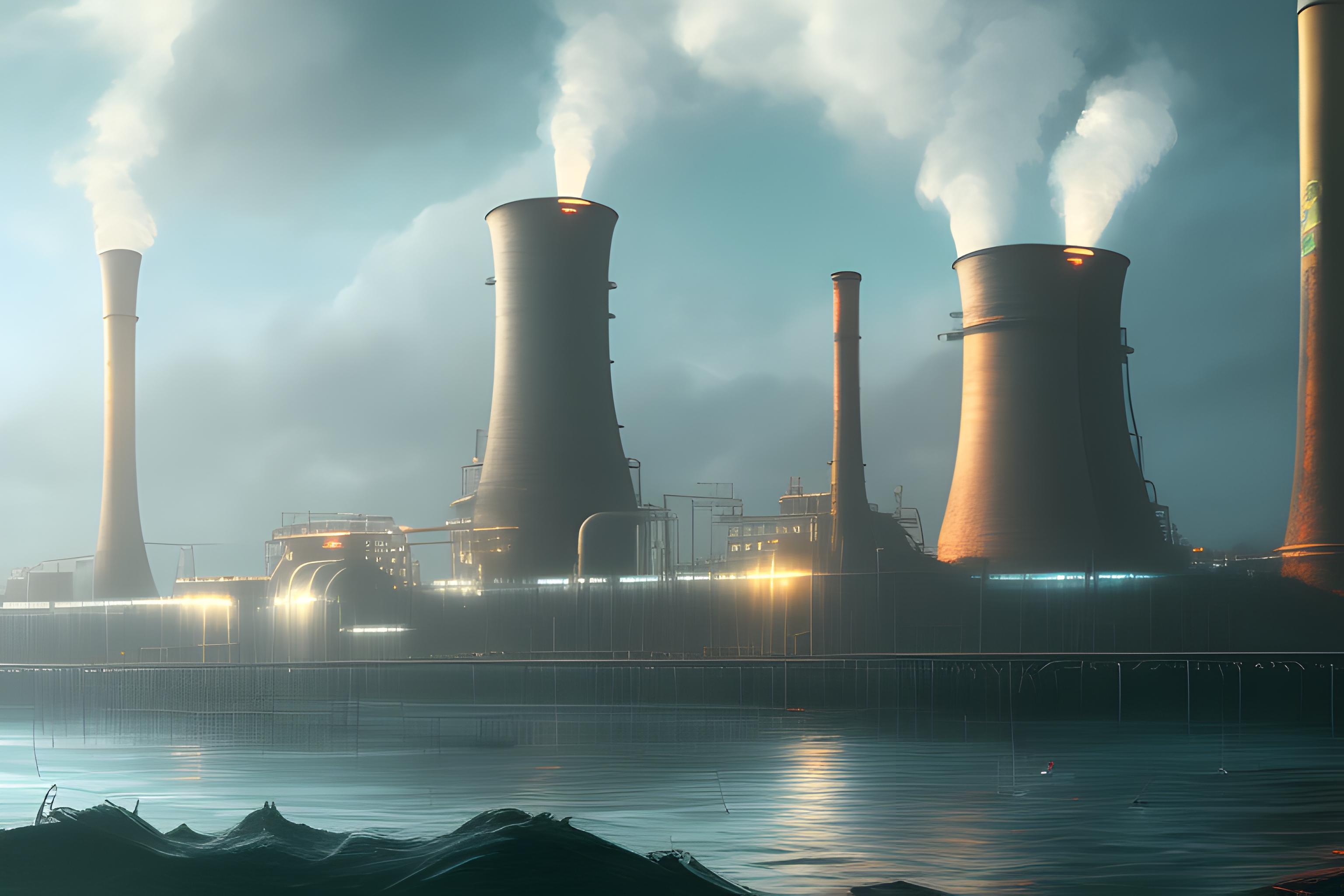 Make me a wallpaper with the text 'TEAM WTP TELUK SIRIH' in a cool, aesthetic, and realistic style, with a background of a steam power plant that can be a very beautiful reference. Size 16:9 for a desktop PC, with HD 8K quality and clarity.